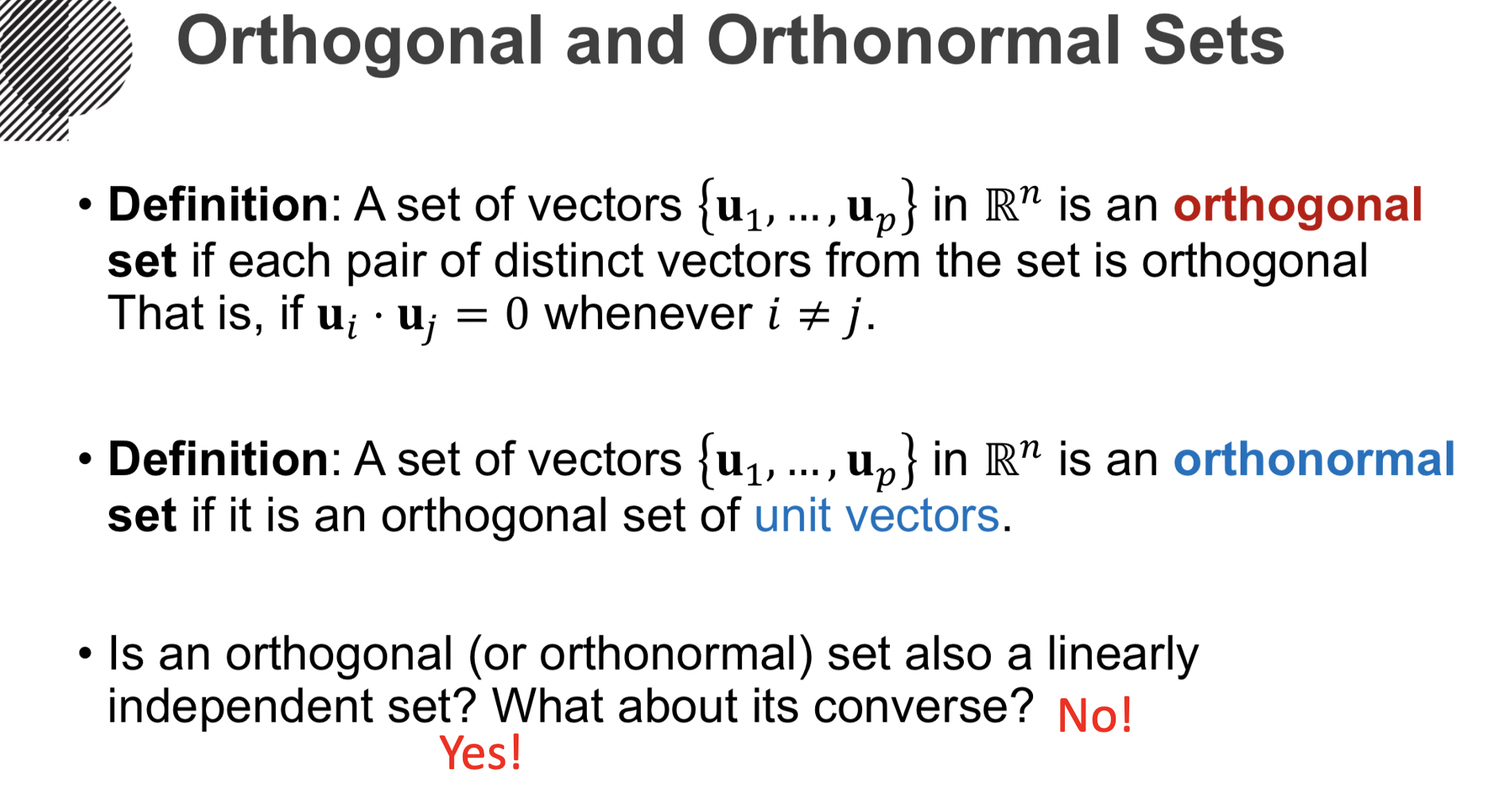 Orthogonal and Orthonormal Sets