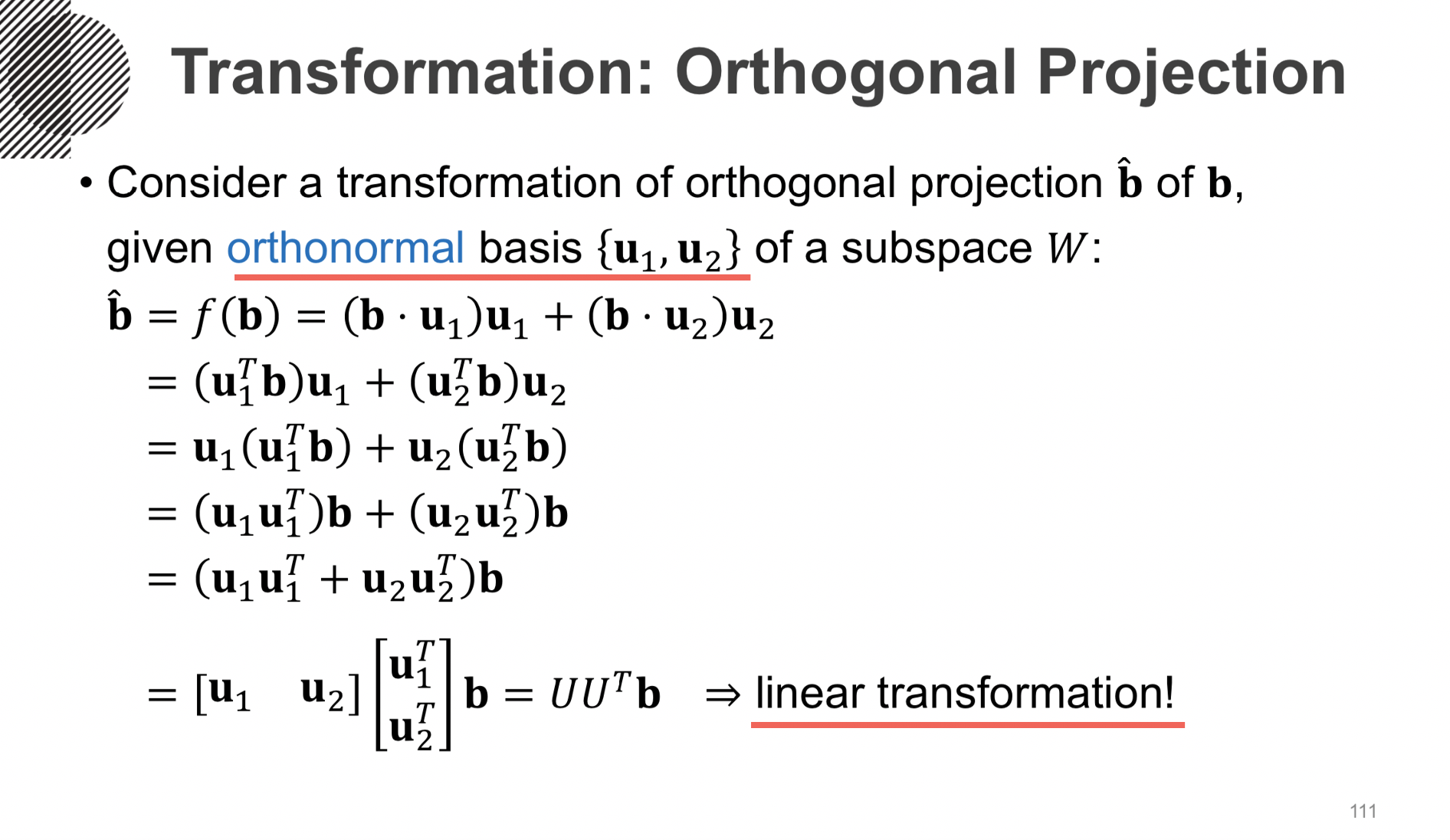 Transformation Orthogonal Projection